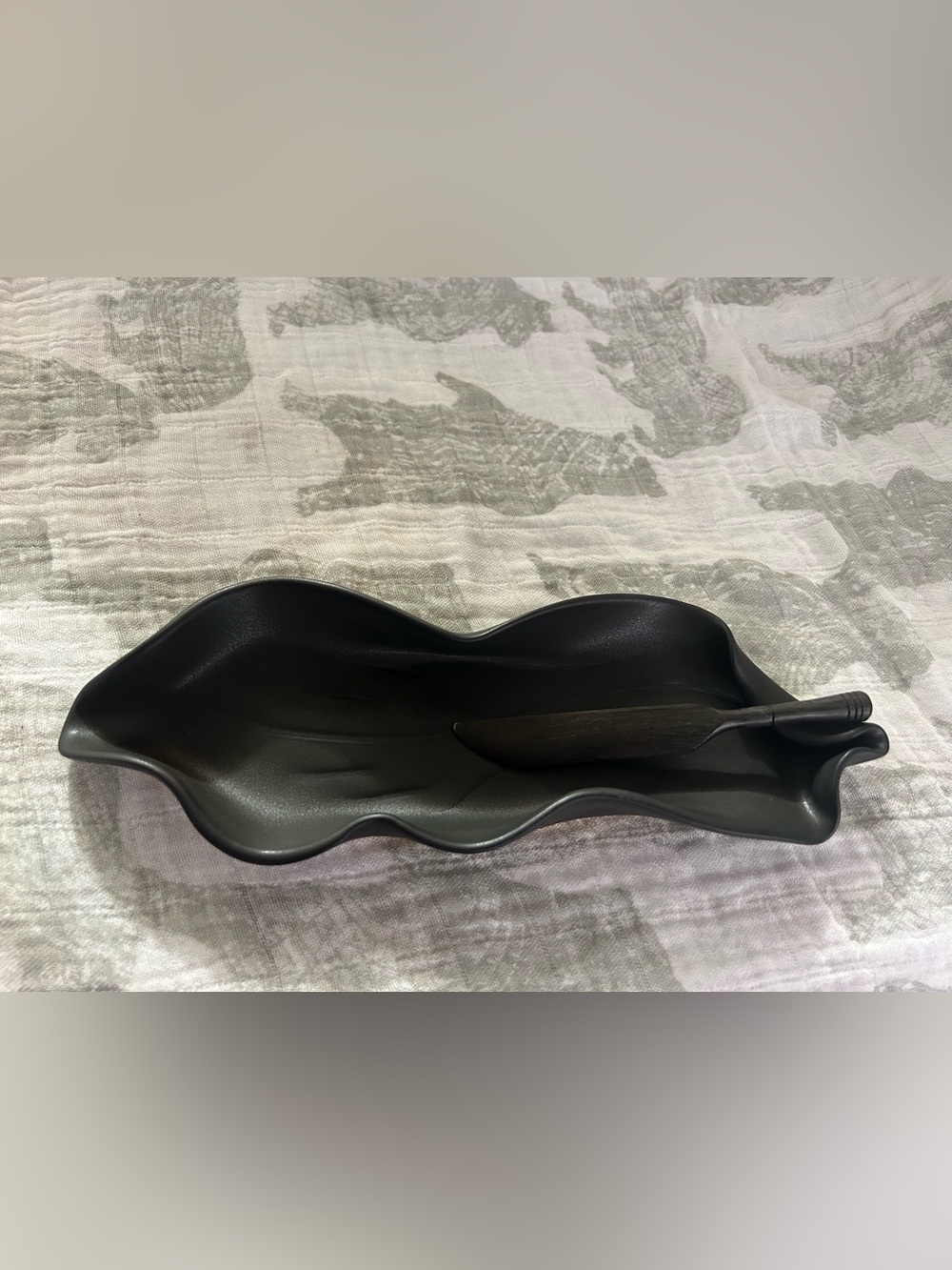 Studio Pottery Leaf Shape Dish with Pate Knife